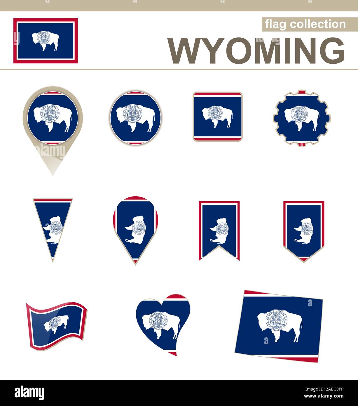 Bandiera del Wyoming raccolta, STATI UNITI D'AMERICA Stato, 12 versioni Illustrazione Vettoriale