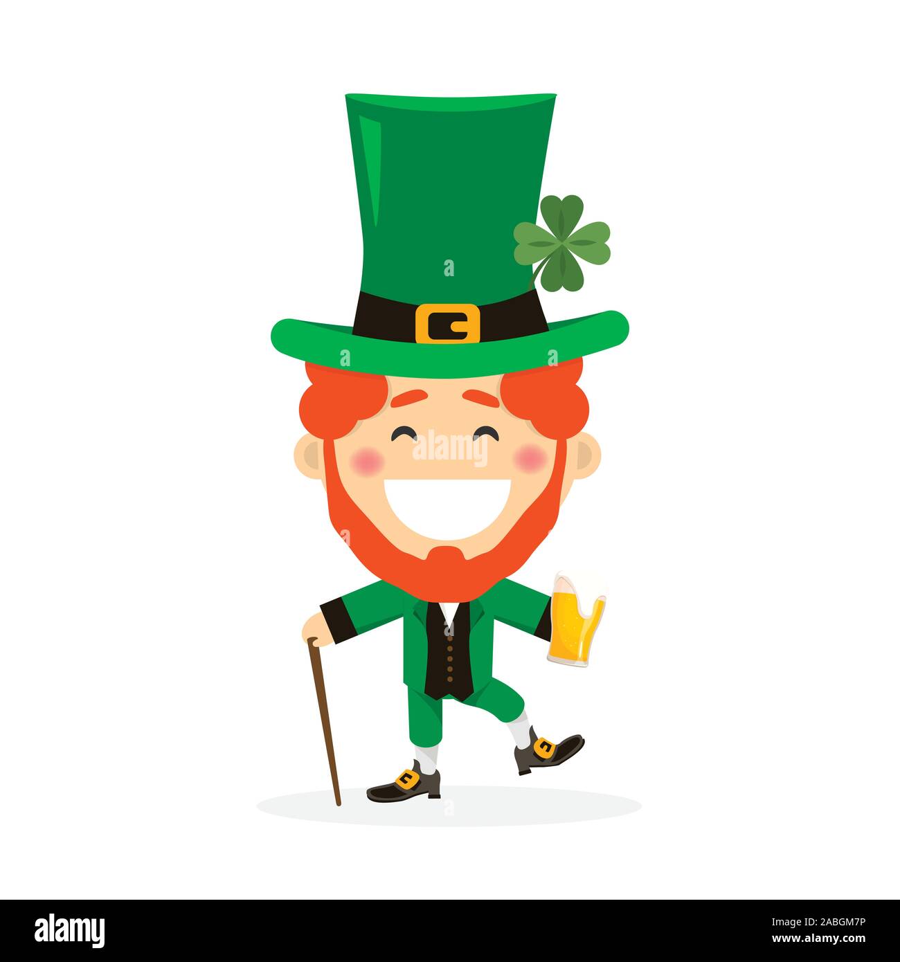 Saint Patricks giorno con ragazzo in abito tradizionale e copricapo. L'Irlanda celebrazione festival irlandese e fortunato tema. Appartamento illustrazione vettoriale Illustrazione Vettoriale