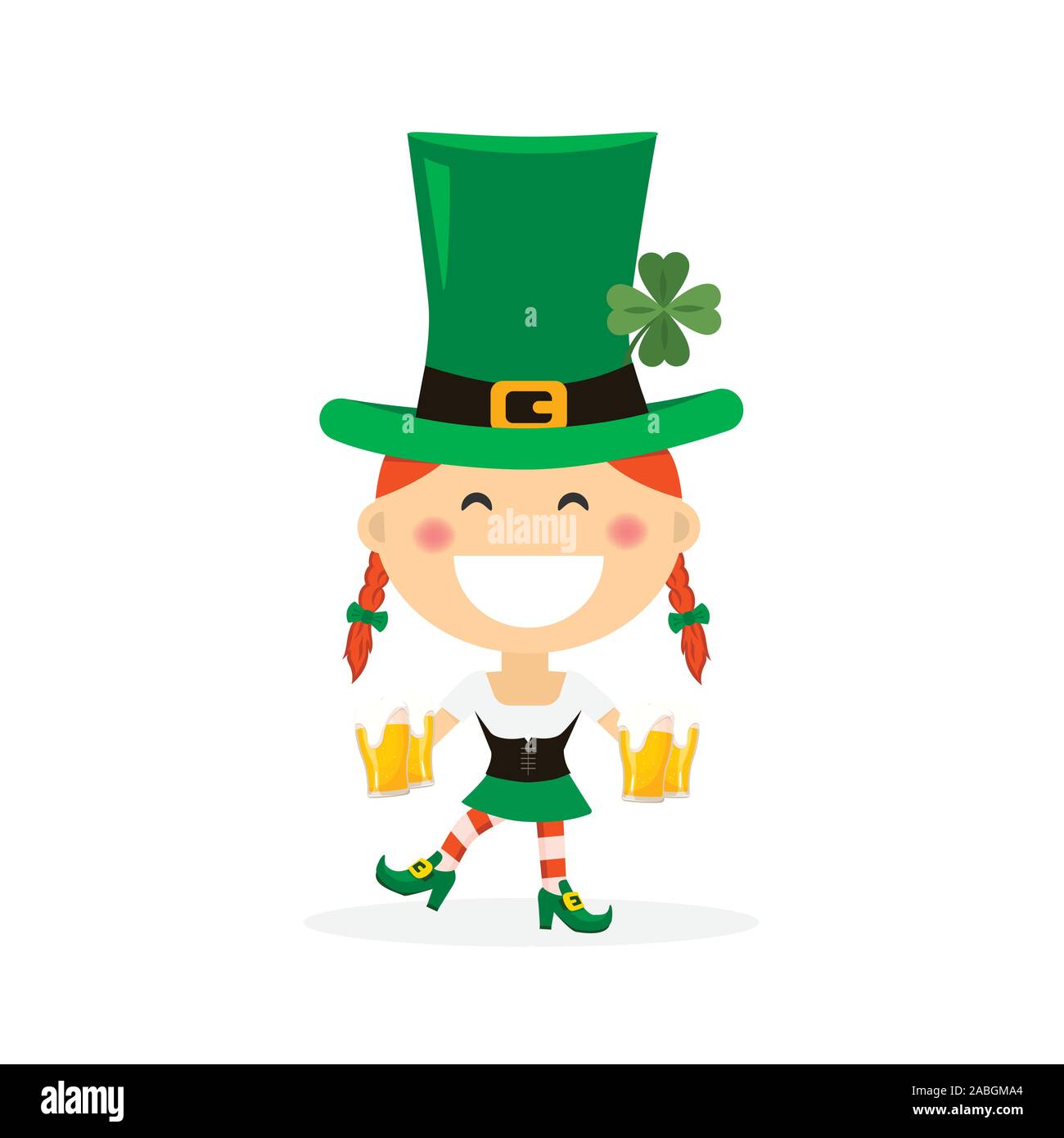 Saint Patricks giorno con ragazza in abito tradizionale e copricapo. L'Irlanda celebrazione festival irlandese e fortunato tema. Appartamento illustrazione vettoriale Illustrazione Vettoriale
