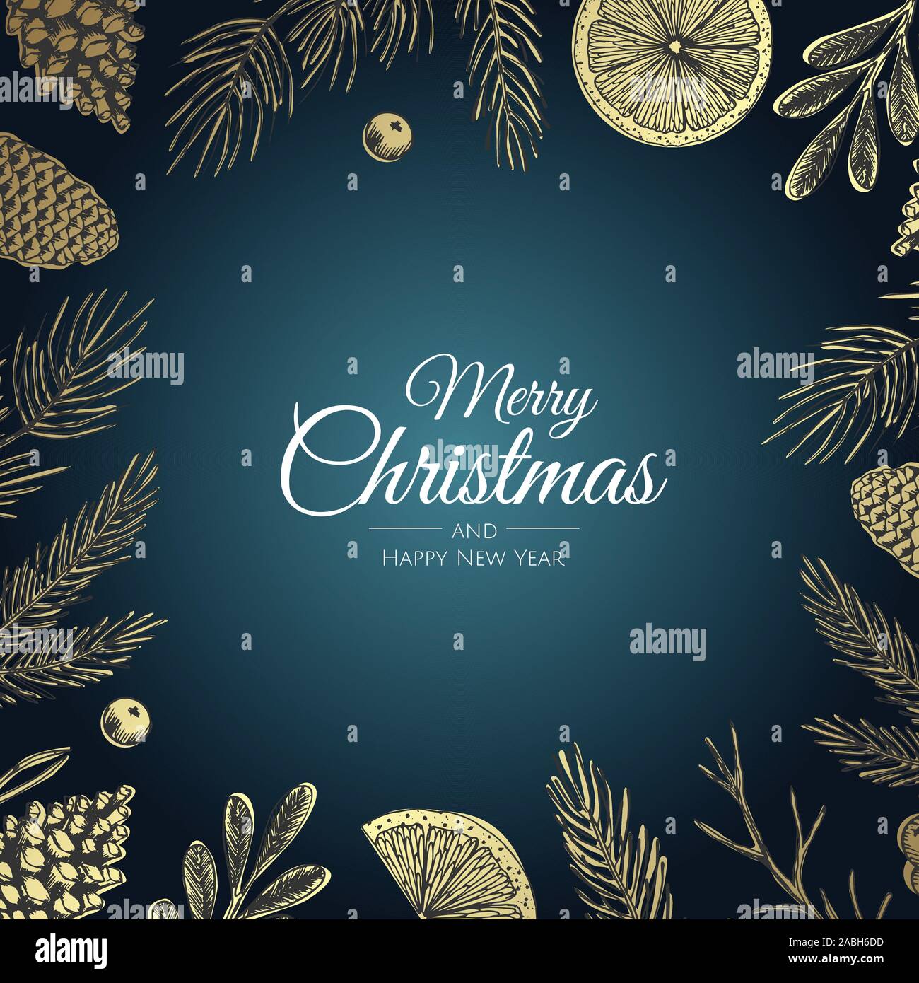 Buon Natale e Felice Anno Nuovo. Xmas sfondo con scatola regalo, fiocchi di neve e le sfere di design. Illustrazione Vettoriale