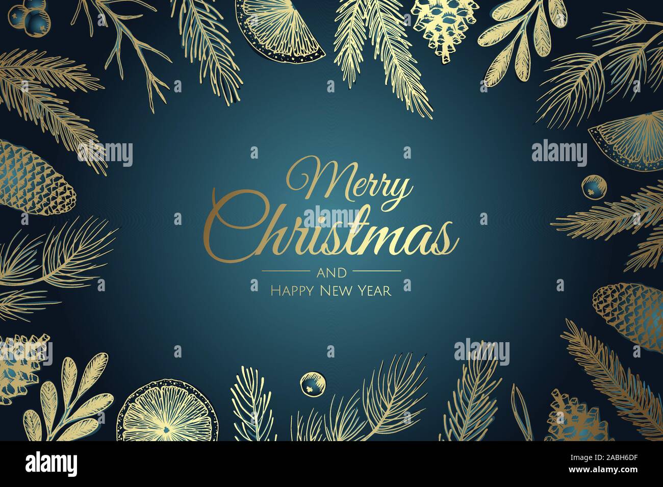 Buon Natale e Felice Anno Nuovo. Xmas sfondo con scatola regalo, fiocchi di neve e le sfere di design. Illustrazione Vettoriale