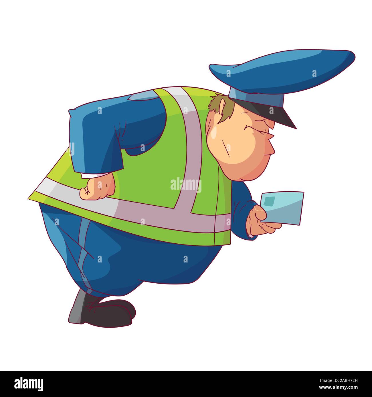 Colorata illustrazione vettoriale di un grasso traffico cartoon funzionario di polizia Illustrazione Vettoriale