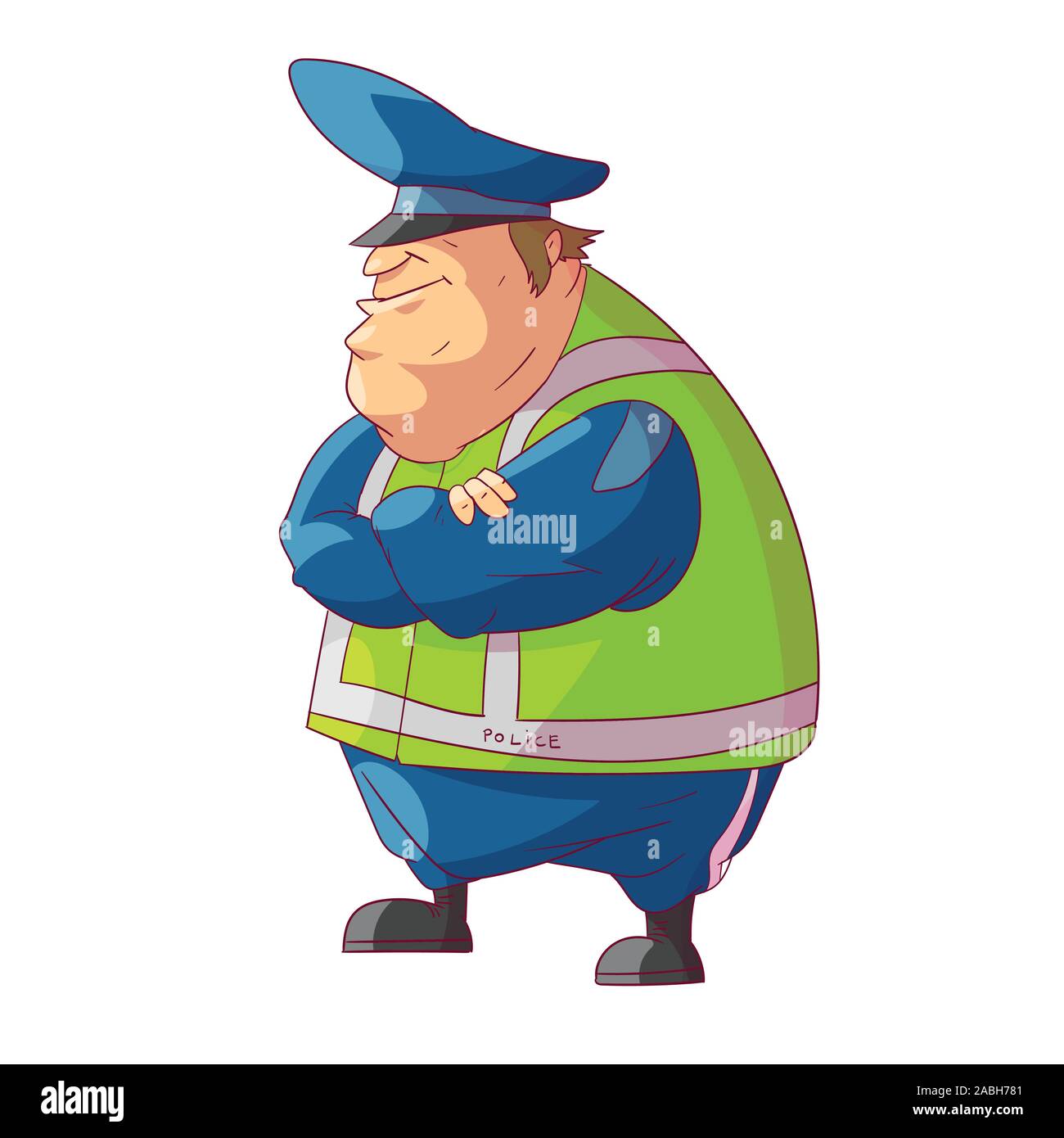 Colorata illustrazione vettoriale di un grasso traffico cartoon funzionario di polizia Illustrazione Vettoriale