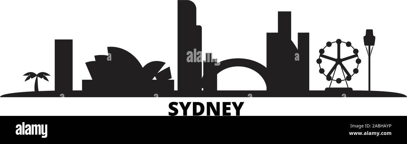 Australia, Sydney City skyline isolato illustrazione vettoriale. Australia, Sydney viaggi città cityscape con punti di riferimento Illustrazione Vettoriale