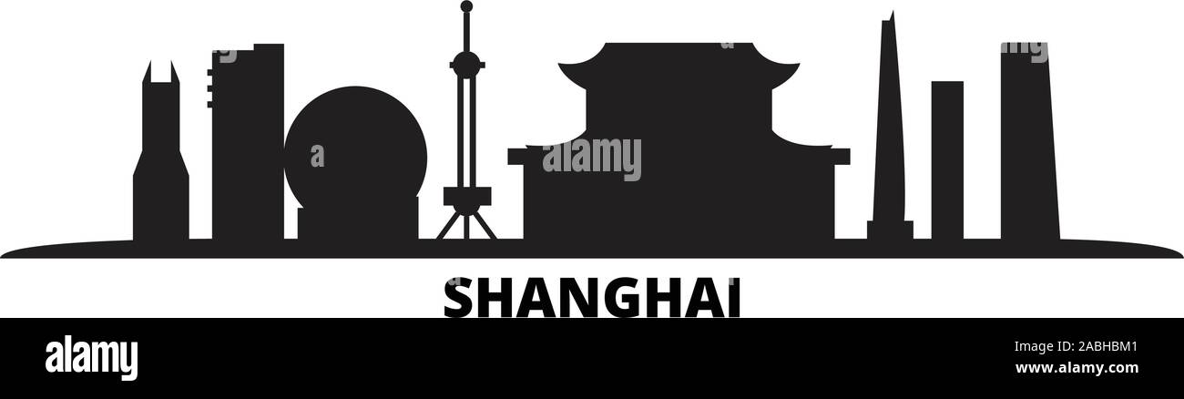 Cina Shanghai City skyline della città isolata illustrazione vettoriale. Cina Shanghai City travel cityscape con punti di riferimento Illustrazione Vettoriale