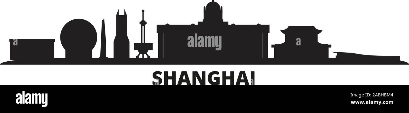 Cina, Shangai skyline della città isolata illustrazione vettoriale. Cina Shanghai cityscape di viaggio con i punti di riferimento Illustrazione Vettoriale