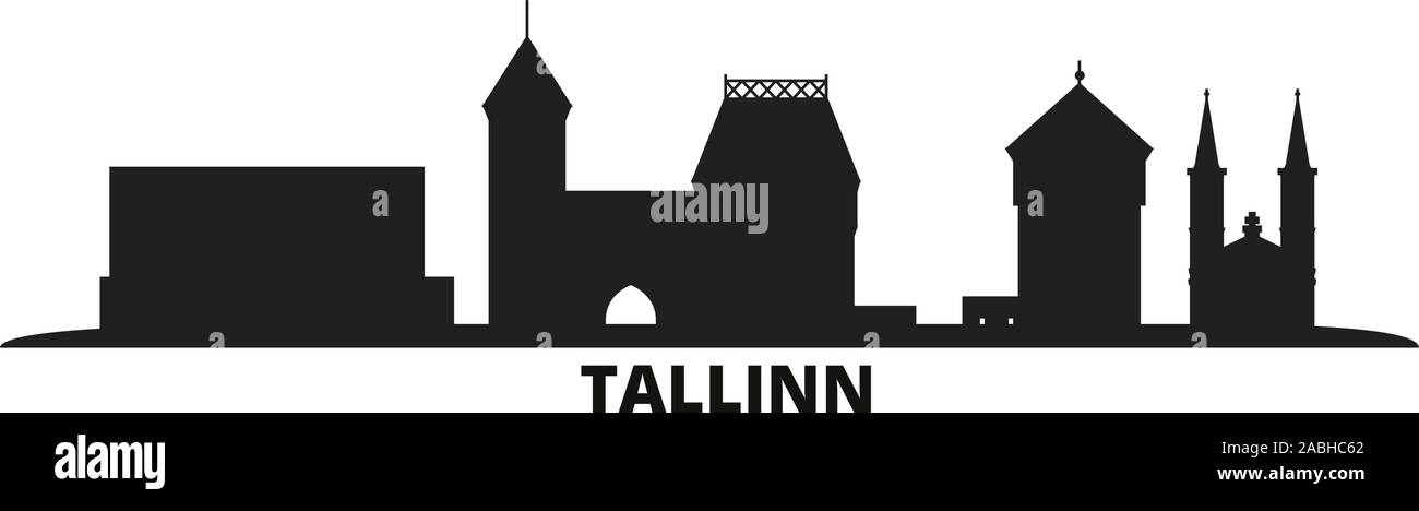 Estonia, Tallinn City skyline isolato illustrazione vettoriale. Estonia, Tallinn travel cityscape con punti di riferimento Illustrazione Vettoriale