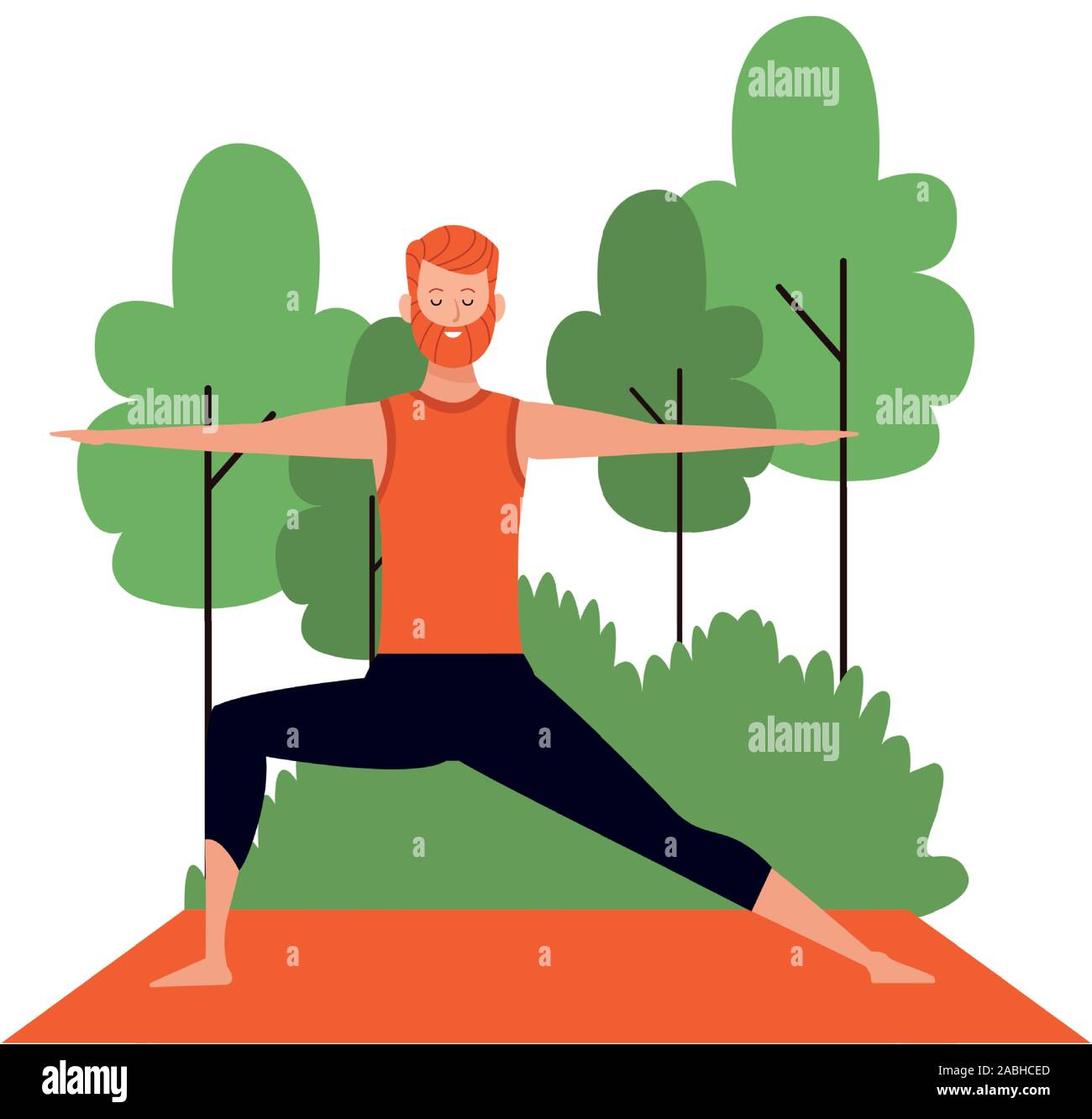 Cartoon facendo man bassa di yoga lange pongono a all'aperto Illustrazione Vettoriale