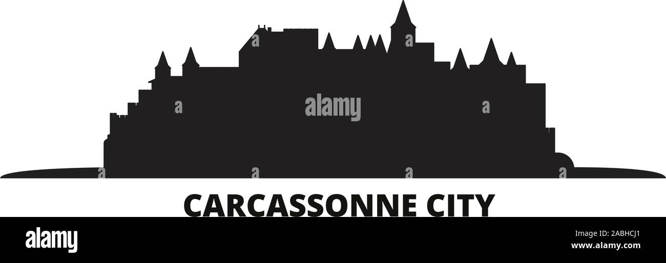 Francia, Carcassonne City skyline isolato illustrazione vettoriale. Francia, Carcassonne viaggi città cityscape con punti di riferimento Illustrazione Vettoriale