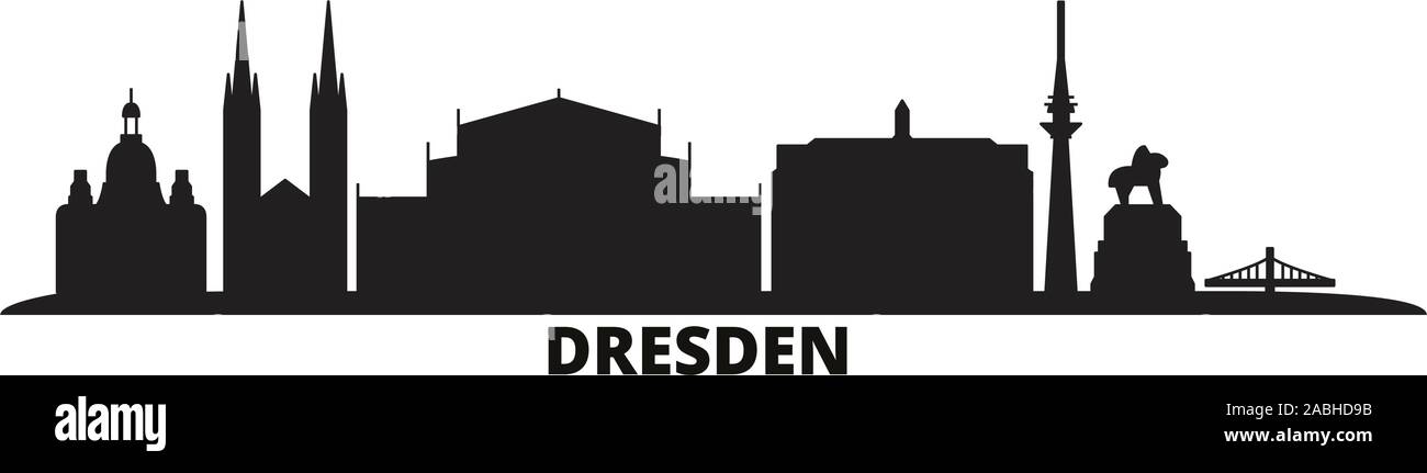 Germania, Dresden City skyline isolato illustrazione vettoriale. Germania, Dresda cityscape di viaggio con i punti di riferimento Illustrazione Vettoriale