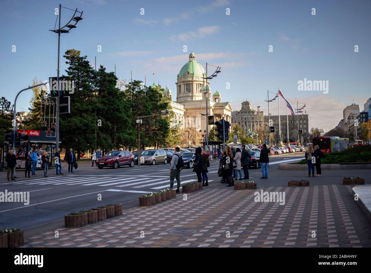 A Belgrado, in Serbia, 26 Nov 2019: l'Assemblea nazionale della Repubblica di Serbia a Nikola Pasic Square Foto Stock