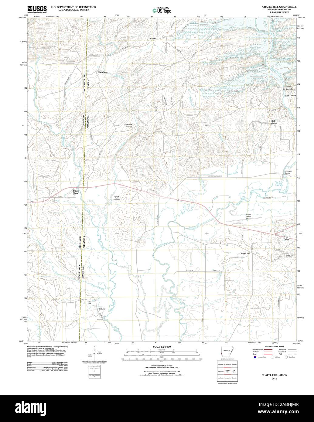USGS TOPO Map Oklahoma AR Chapel Hill 20110812 TM il restauro Foto Stock