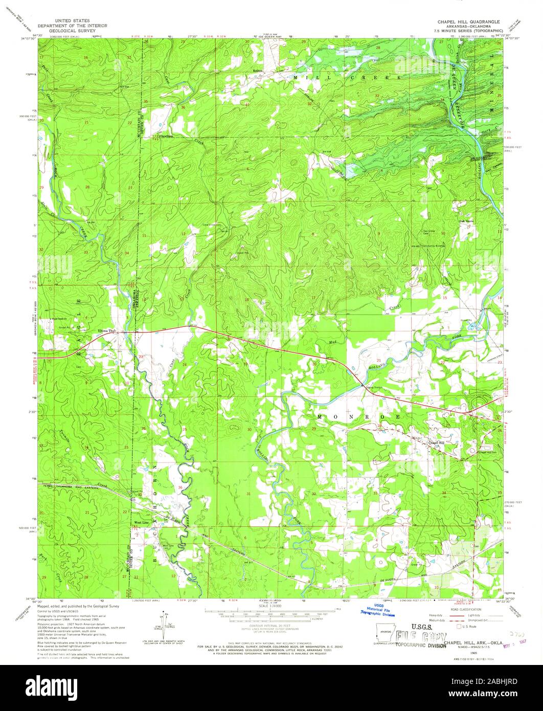 USGS TOPO Map Oklahoma AR Chapel Hill 258179 1965 24000 Restauro Foto Stock