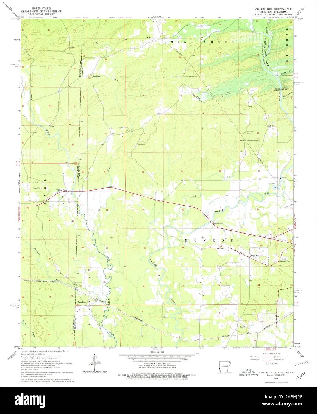 USGS TOPO Map Oklahoma AR Chapel Hill 258178 1965 24000 Restauro Foto Stock