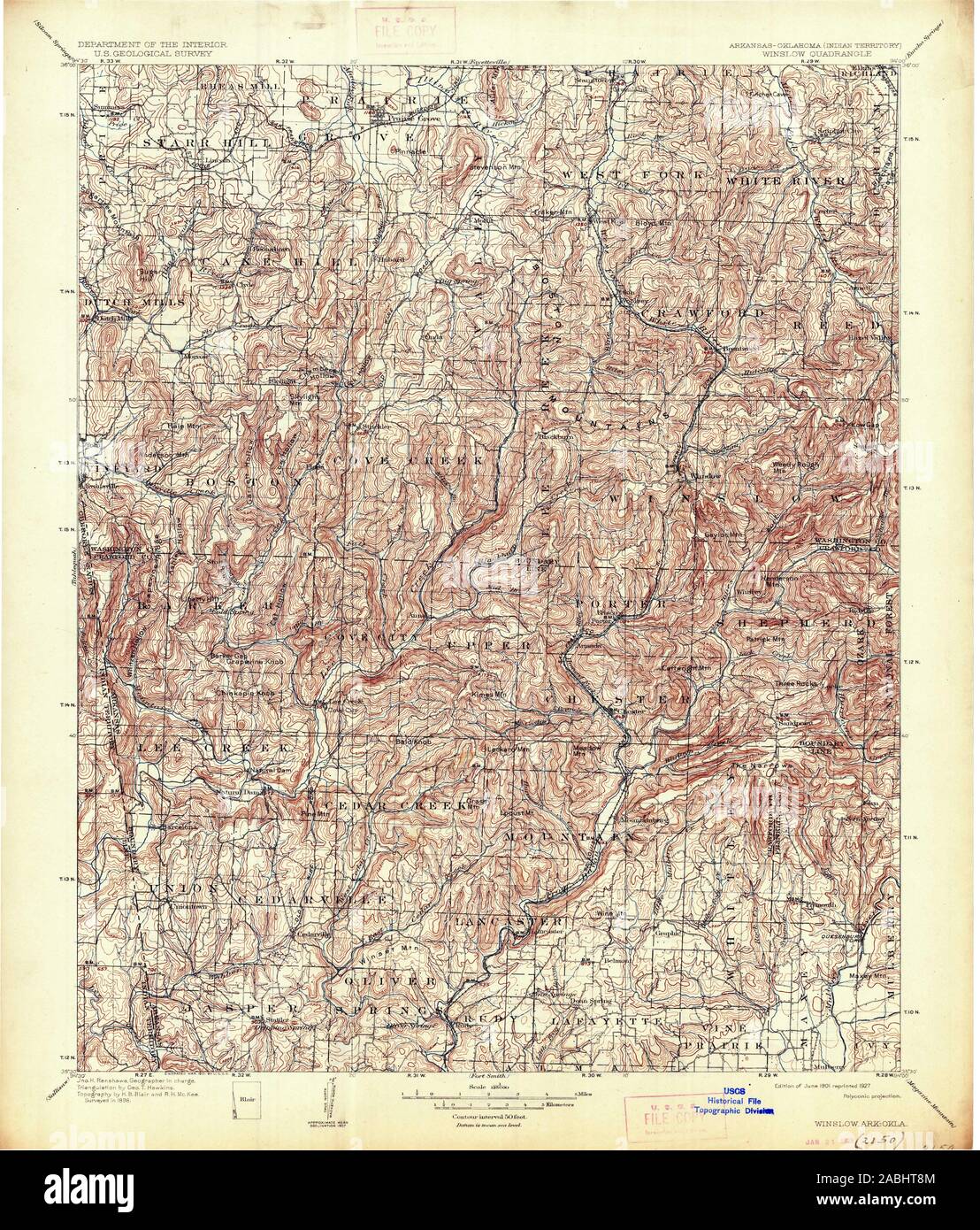 USGS TOPO Map Oklahoma AR Winslow 260569 1901 125000 Il restauro Foto Stock