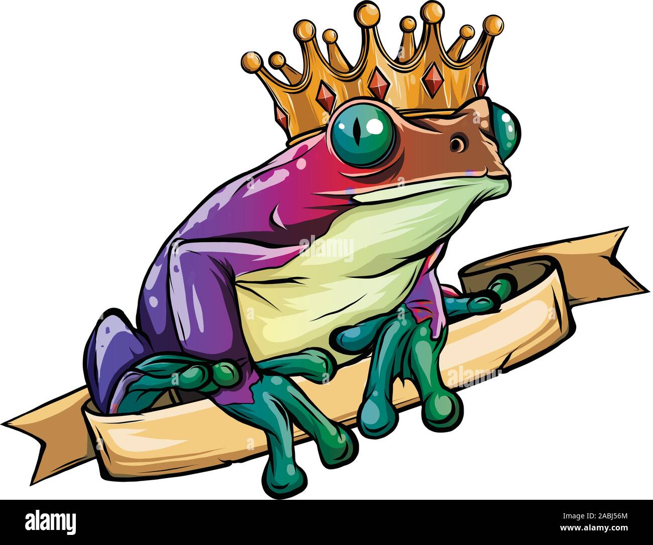 Frog Prince in attesa di essere baciato, tenendo un cuore. vettore Illustrazione Vettoriale