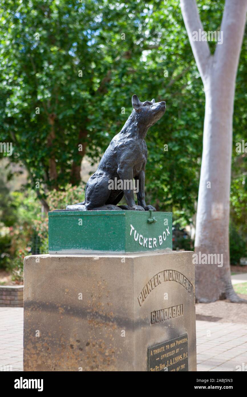 Cane sulla scatola del piegatore, Legenda australiano Foto Stock