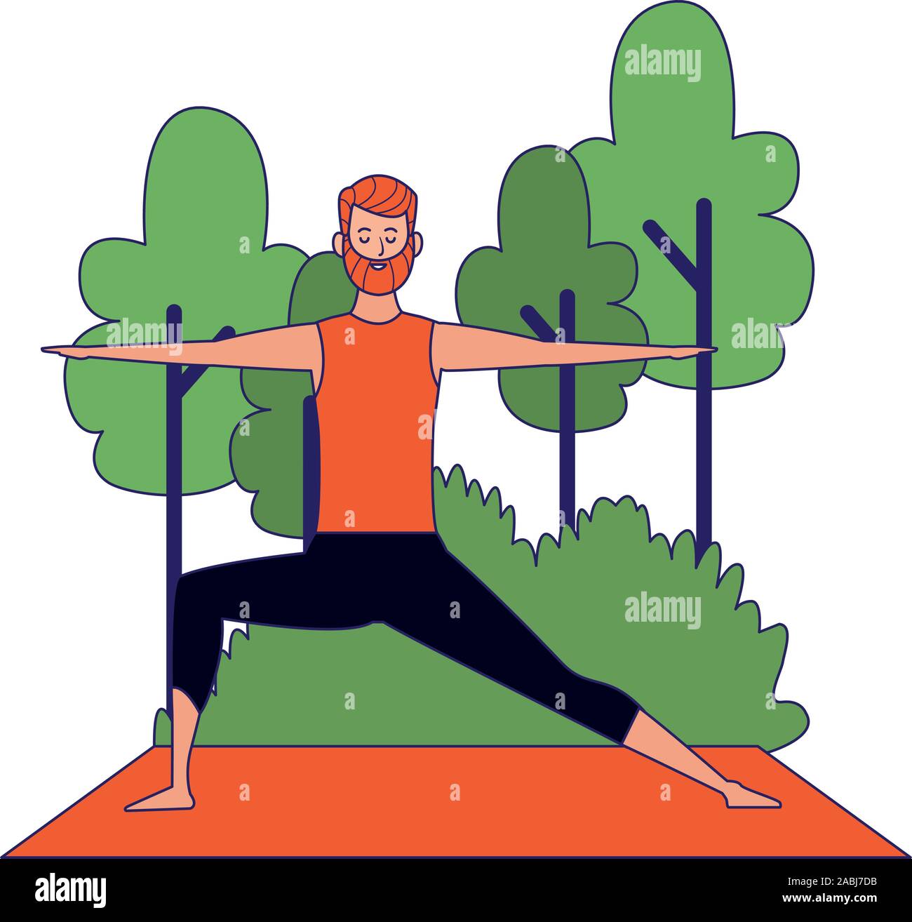 Cartoon facendo man bassa di yoga lange pongono a all'aperto Illustrazione Vettoriale