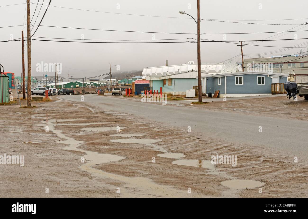 Giorno di pioggia nell'artico su Iqaluit in Nunavut, Canada Foto Stock