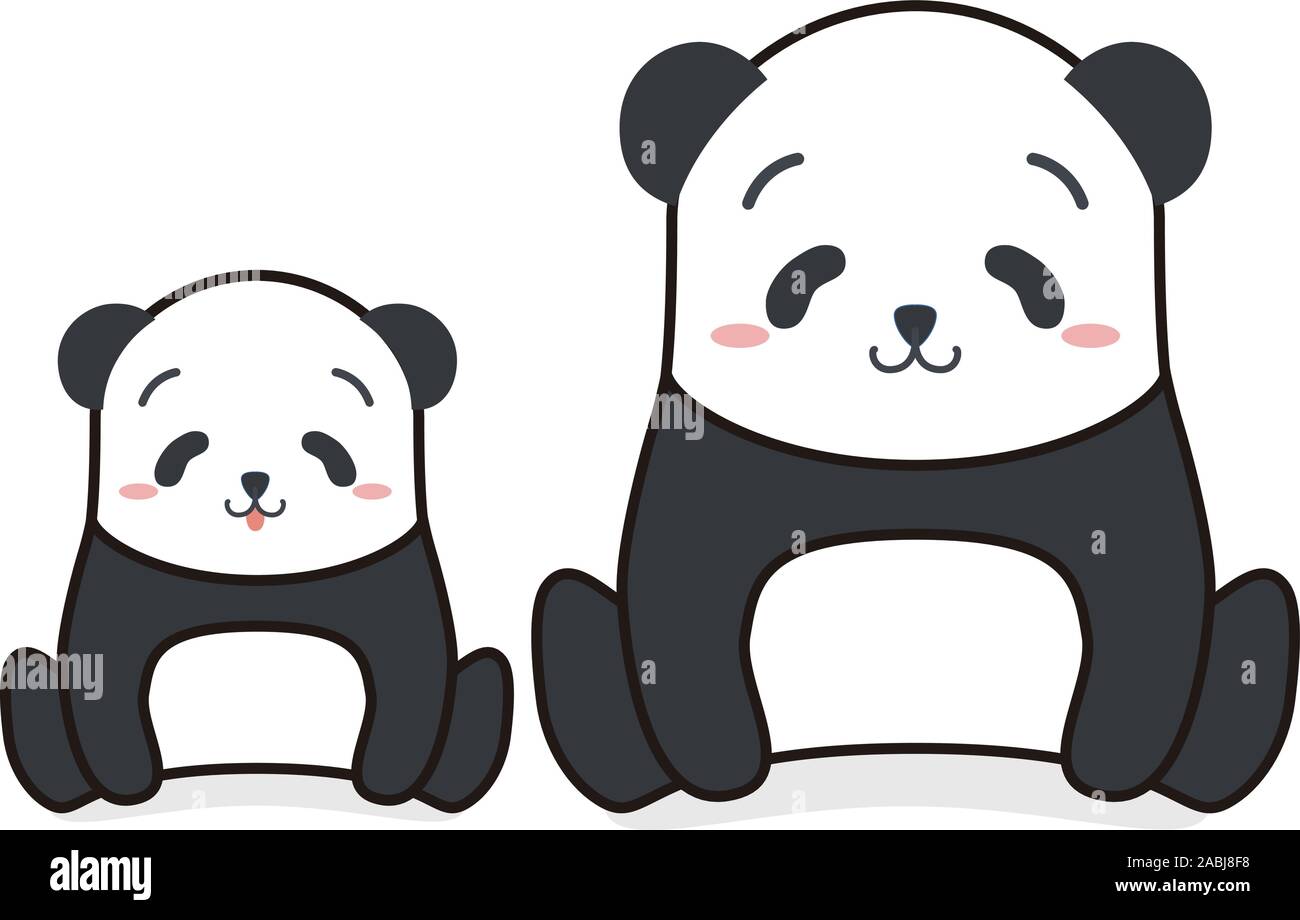 Carino divertente stile cartoon panda del genitore e bambino famiglia illustrazione vettoriale. Foto Stock