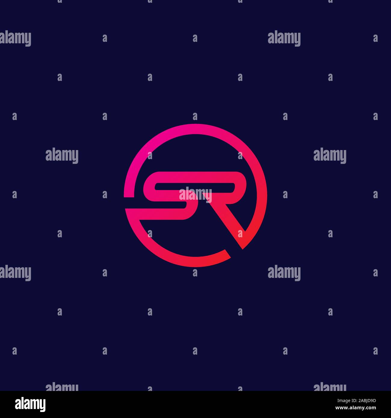 Logo sr iniziali . moderno logotipo sr. sr isolato del logo su sfondo scuro. lettera sr sul cerchio Illustrazione Vettoriale