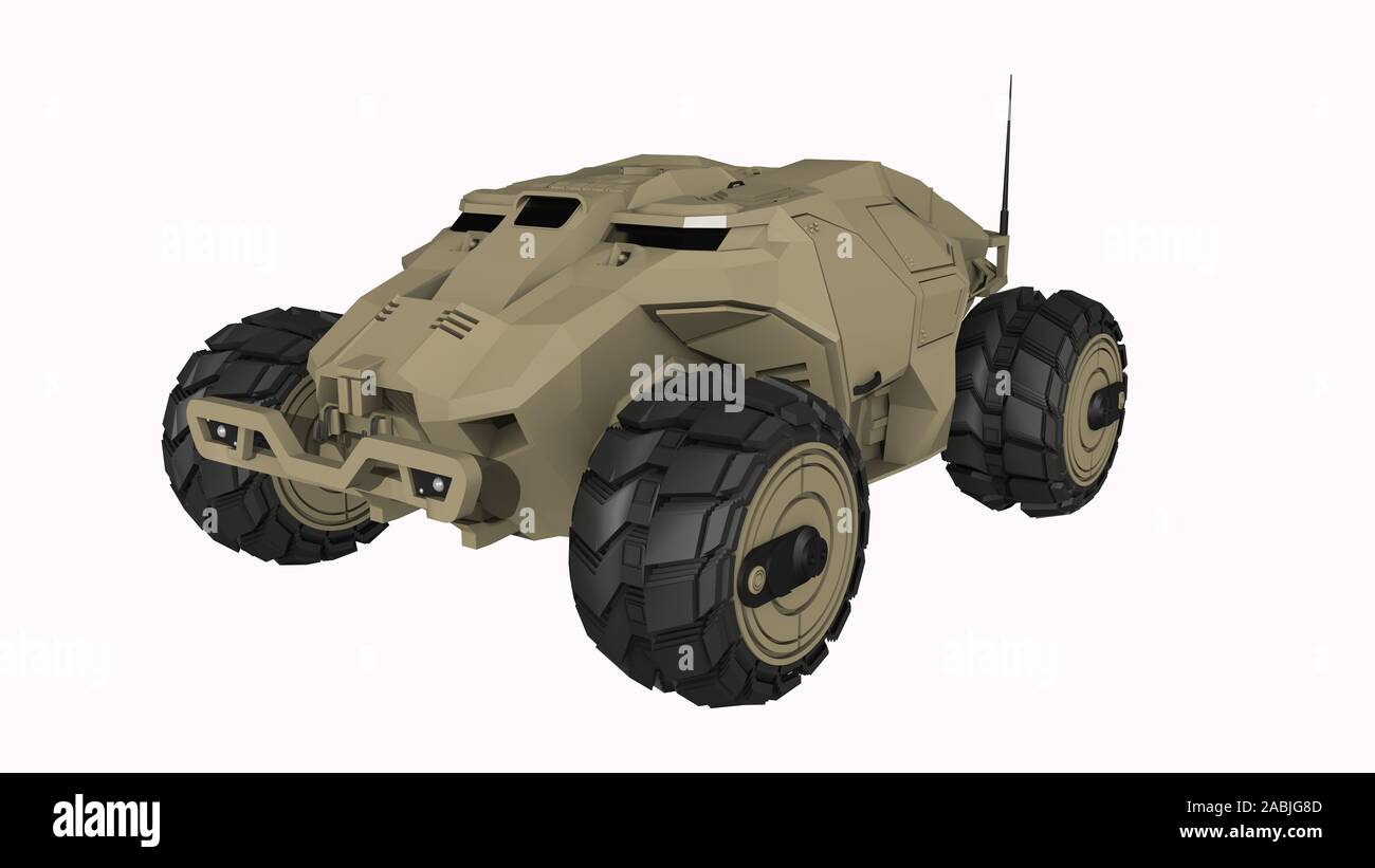 Veicolo militare ad alta mobilità multiuso isolato con ruote, 3d'illustrazione. Foto Stock