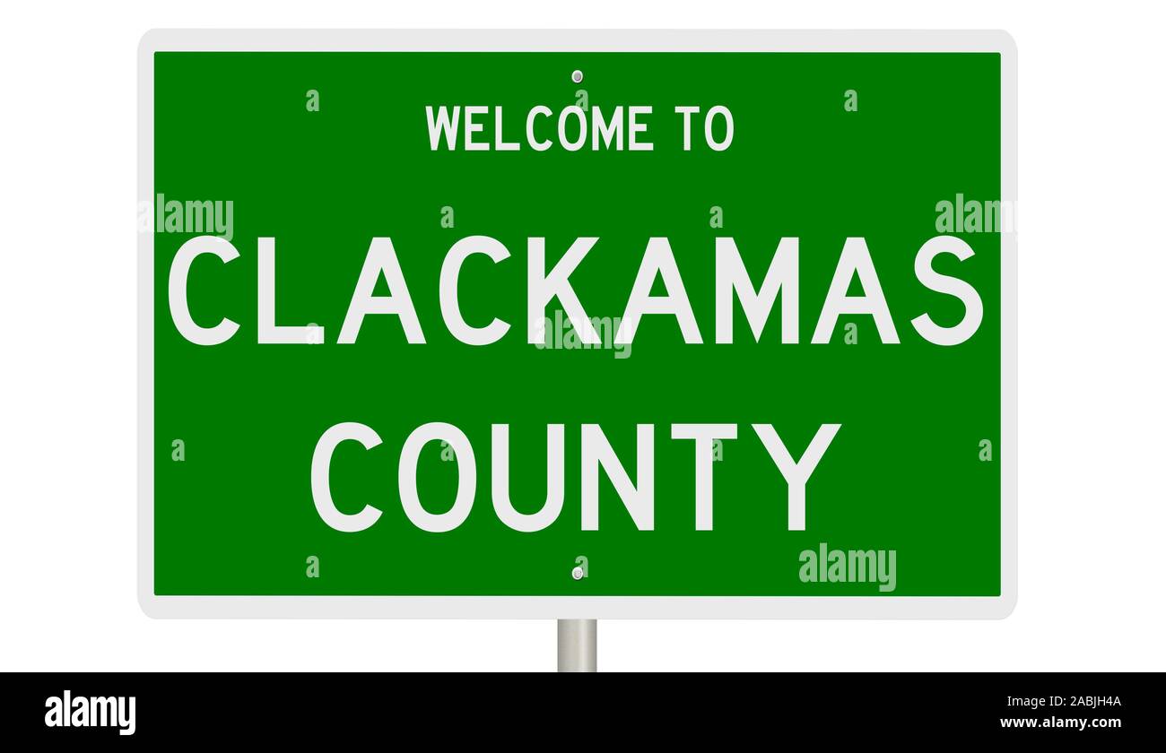 Il rendering di un verde 3d autostrada segno per Clackamas County in Oregon Foto Stock