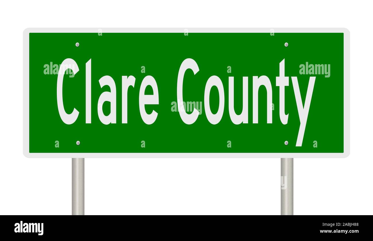 Il rendering di un verde 3d autostrada segno per Clare County Foto Stock