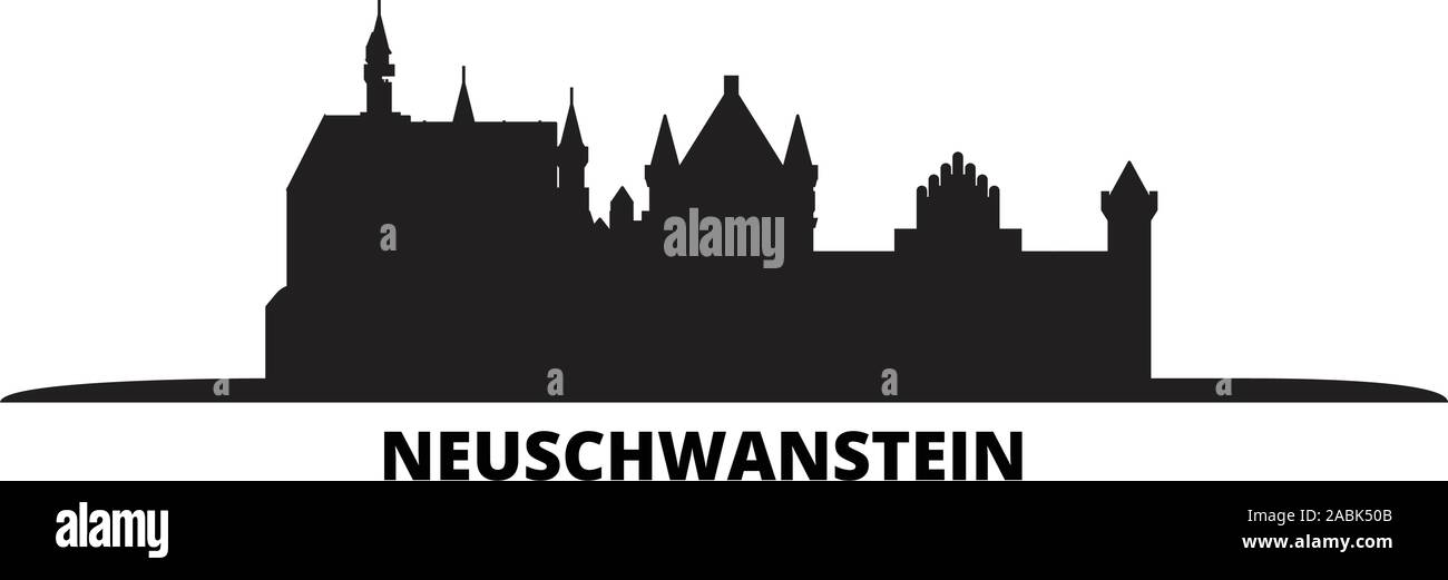 Germania, Neuschwanstein skyline della città isolata illustrazione vettoriale. Germania, Neuschwanstein paesaggio urbano in viaggio con i punti di riferimento Illustrazione Vettoriale
