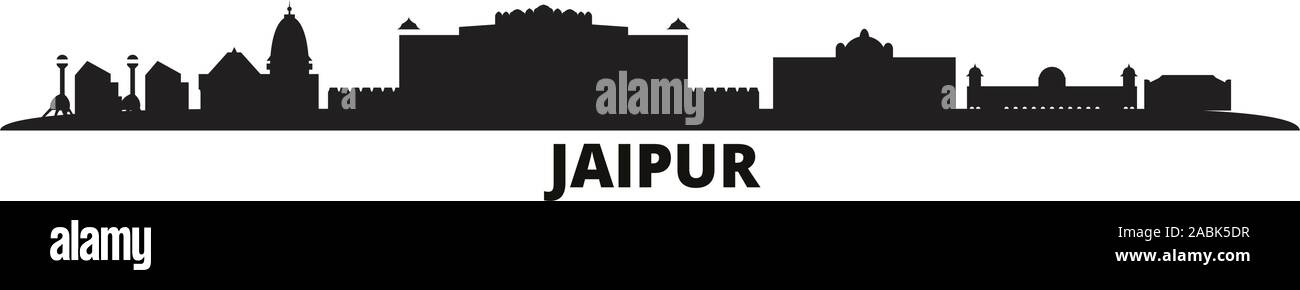 India, Jaipur skyline della città isolata illustrazione vettoriale. India, Jaipur cityscape di viaggio con i punti di riferimento Illustrazione Vettoriale
