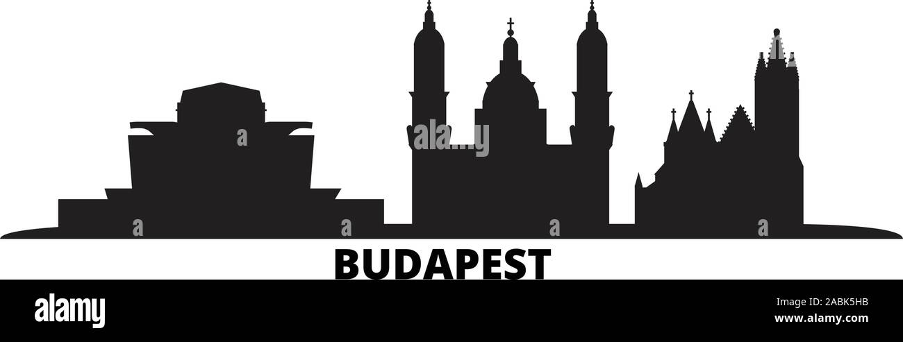 Ungheria, Budapest City skyline della città isolata illustrazione vettoriale. Ungheria, Budapest City travel cityscape con punti di riferimento Illustrazione Vettoriale