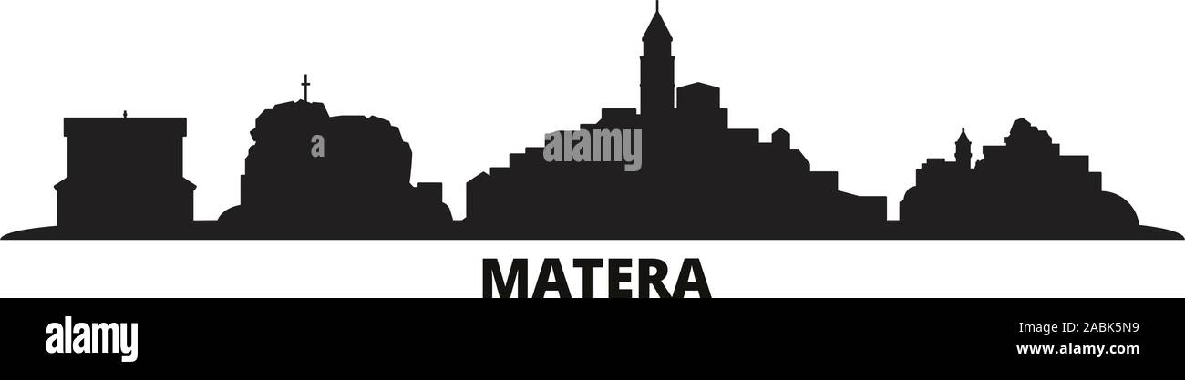 L'Italia, Matera skyline della città isolata illustrazione vettoriale. L'Italia, Matera travel cityscape con punti di riferimento Illustrazione Vettoriale