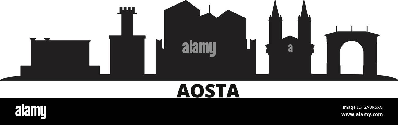 L'Italia, la città di Aosta skyline isolato illustrazione vettoriale. L'Italia, Aosta cityscape di viaggio con i punti di riferimento Illustrazione Vettoriale