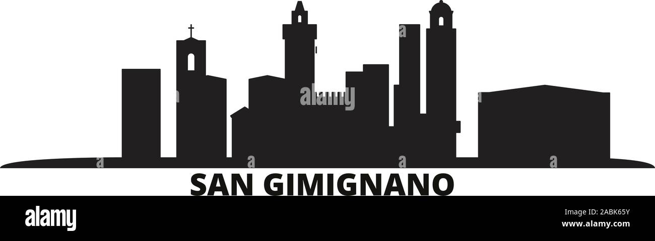 L'Italia, San Gimignano City skyline isolato illustrazione vettoriale. L'Italia, San Gimignano viaggi città cityscape con punti di riferimento Illustrazione Vettoriale
