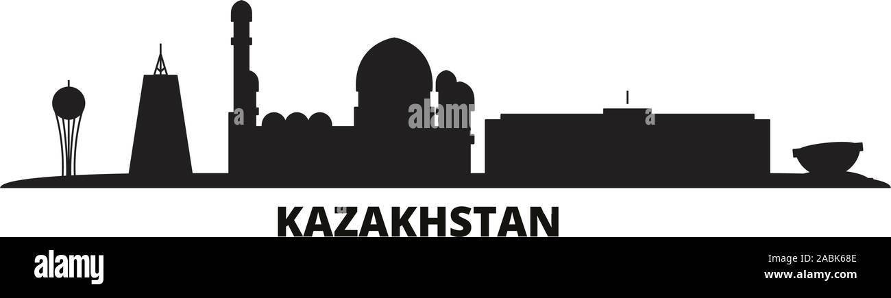 Il Kazakistan skyline della città isolata illustrazione vettoriale. Il Kazakistan viaggi cityscape con punti di riferimento Illustrazione Vettoriale