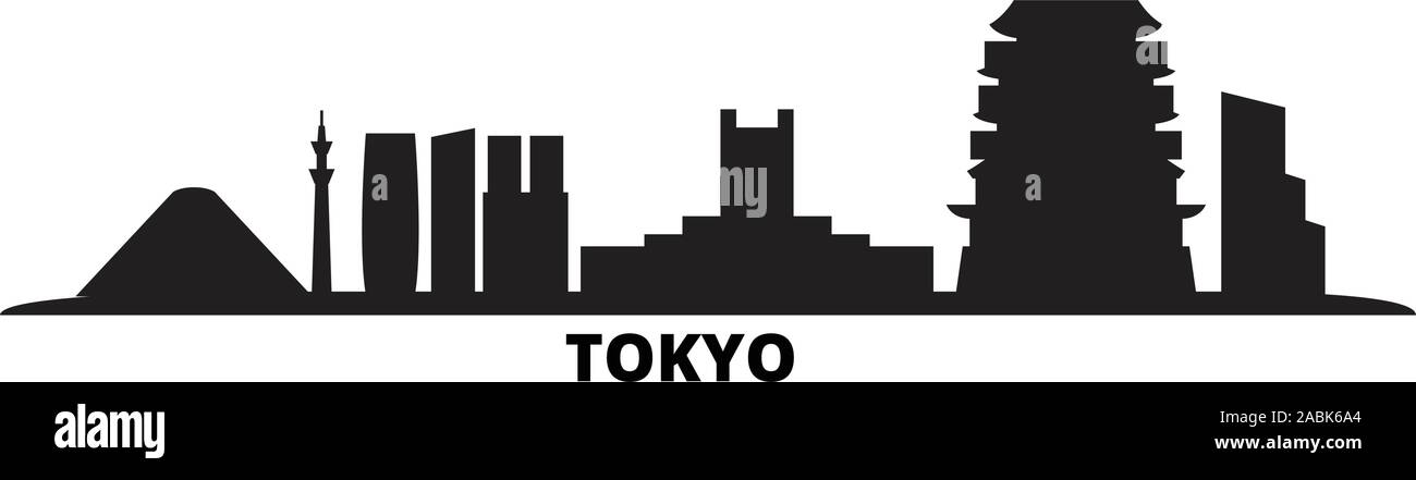 Giappone Tokyo City skyline della città isolata illustrazione vettoriale. Giappone Tokyo viaggi città cityscape con punti di riferimento Illustrazione Vettoriale