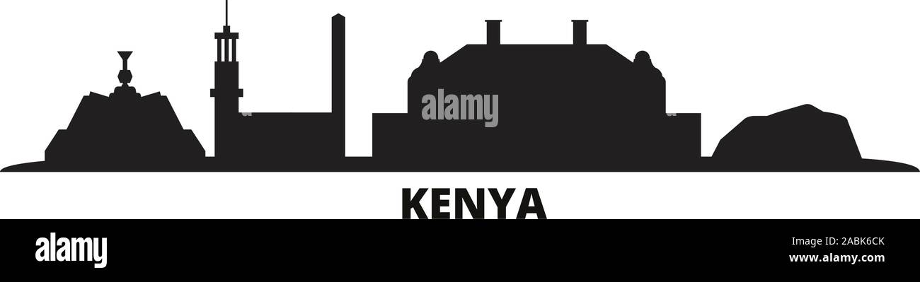 Kenya, Nairobi skyline della città isolata illustrazione vettoriale. Kenya, Nairobi travel cityscape con punti di riferimento Illustrazione Vettoriale