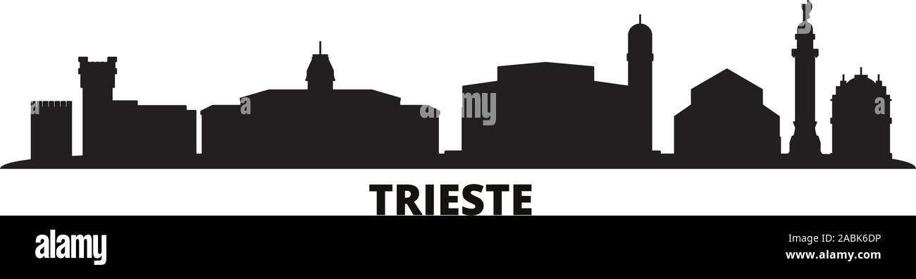 L'Italia, Trieste skyline della città isolata illustrazione vettoriale. L'Italia, Trieste travel cityscape con punti di riferimento Illustrazione Vettoriale