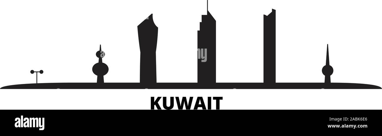 Il Kuwait Kuwait City skyline isolato illustrazione vettoriale. Il Kuwait Kuwait cityscape di viaggio con i punti di riferimento Illustrazione Vettoriale