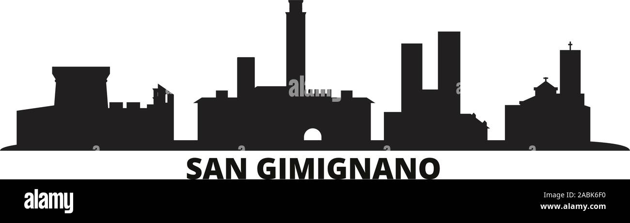 L'Italia, San Gimignano skyline della città isolata illustrazione vettoriale. L'Italia, San Gimignano travel cityscape con punti di riferimento Illustrazione Vettoriale