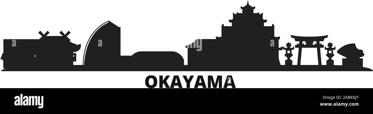 Giappone, Okayama skyline della città isolata illustrazione vettoriale. Giappone, Okayama cityscape di viaggio con i punti di riferimento Illustrazione Vettoriale