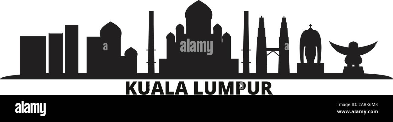 Malesia Kuala Lumpur skyline della città isolata illustrazione vettoriale. Malesia Kuala Lumpur cityscape di viaggio con i punti di riferimento Illustrazione Vettoriale