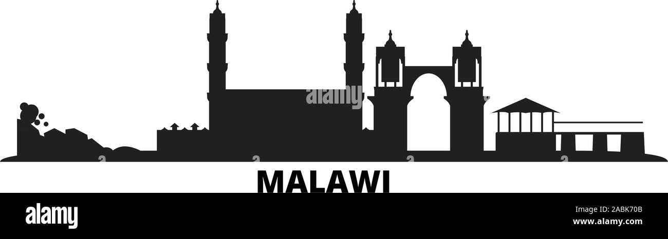 Il Malawi skyline della città isolata illustrazione vettoriale. Viaggi Malawi cityscape con punti di riferimento Illustrazione Vettoriale