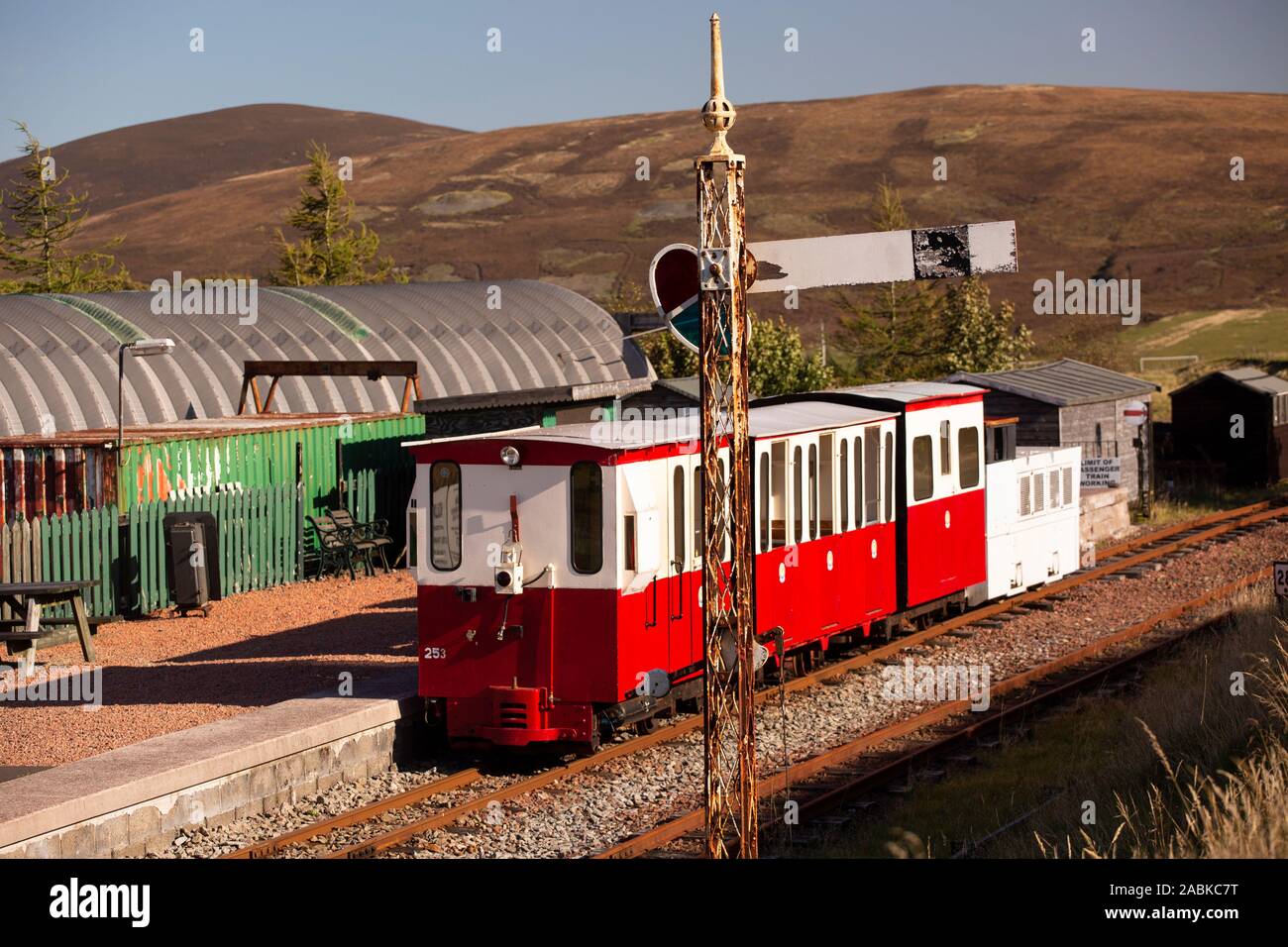 La Leadhills e la Wanlockhead Railway, una ferrovia a scartamento ridotto di 2 piedi nel Lanarkshire meridionale, Scozia, che corre tra Leadhills e Wanlockhead Foto Stock