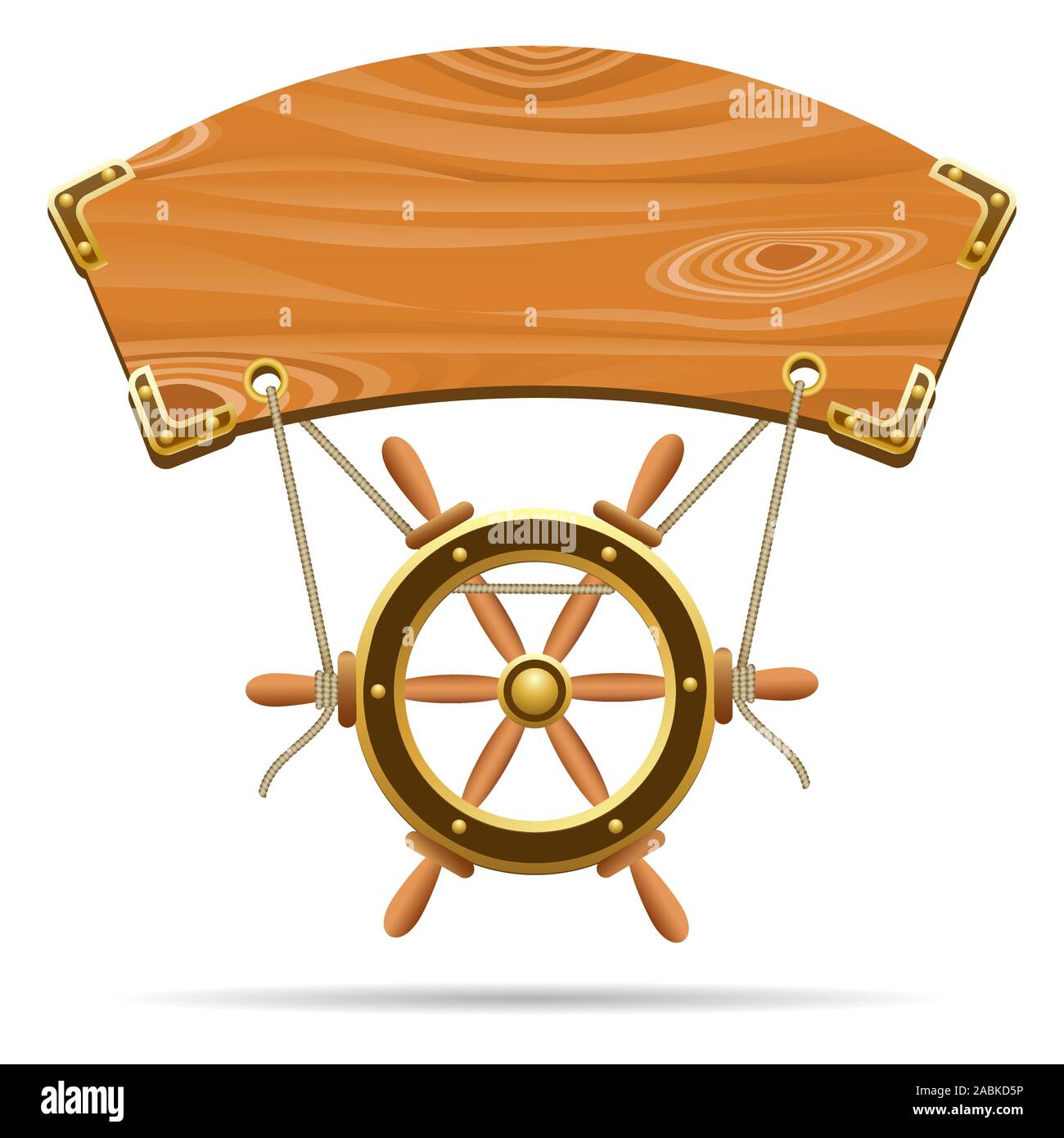 Cartello in legno con il volante su un funi disegnato in stile cartoon. Illustrazione Vettoriale. Illustrazione Vettoriale