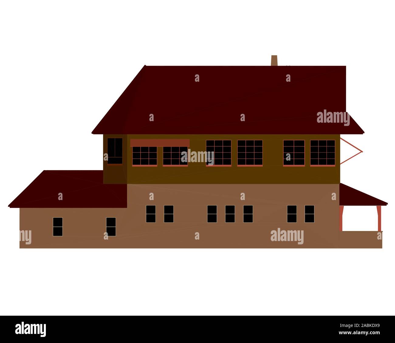 A due piani cottage. Casa poligonale isolato sullo sfondo bianco. Vista frontale. 3D. Illustrazione Vettoriale. Illustrazione Vettoriale