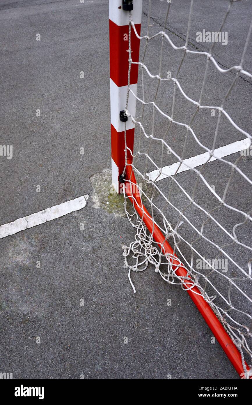 Obiettivo soccer corda net attrezzature sportive sul campo, Bilbao, Spagna Foto Stock