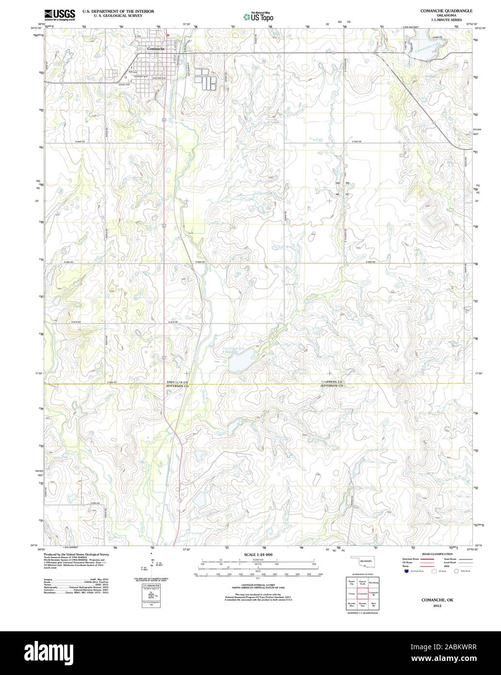 USGS TOPO Map Oklahoma OK Comanche 20121206 TM il restauro Foto Stock