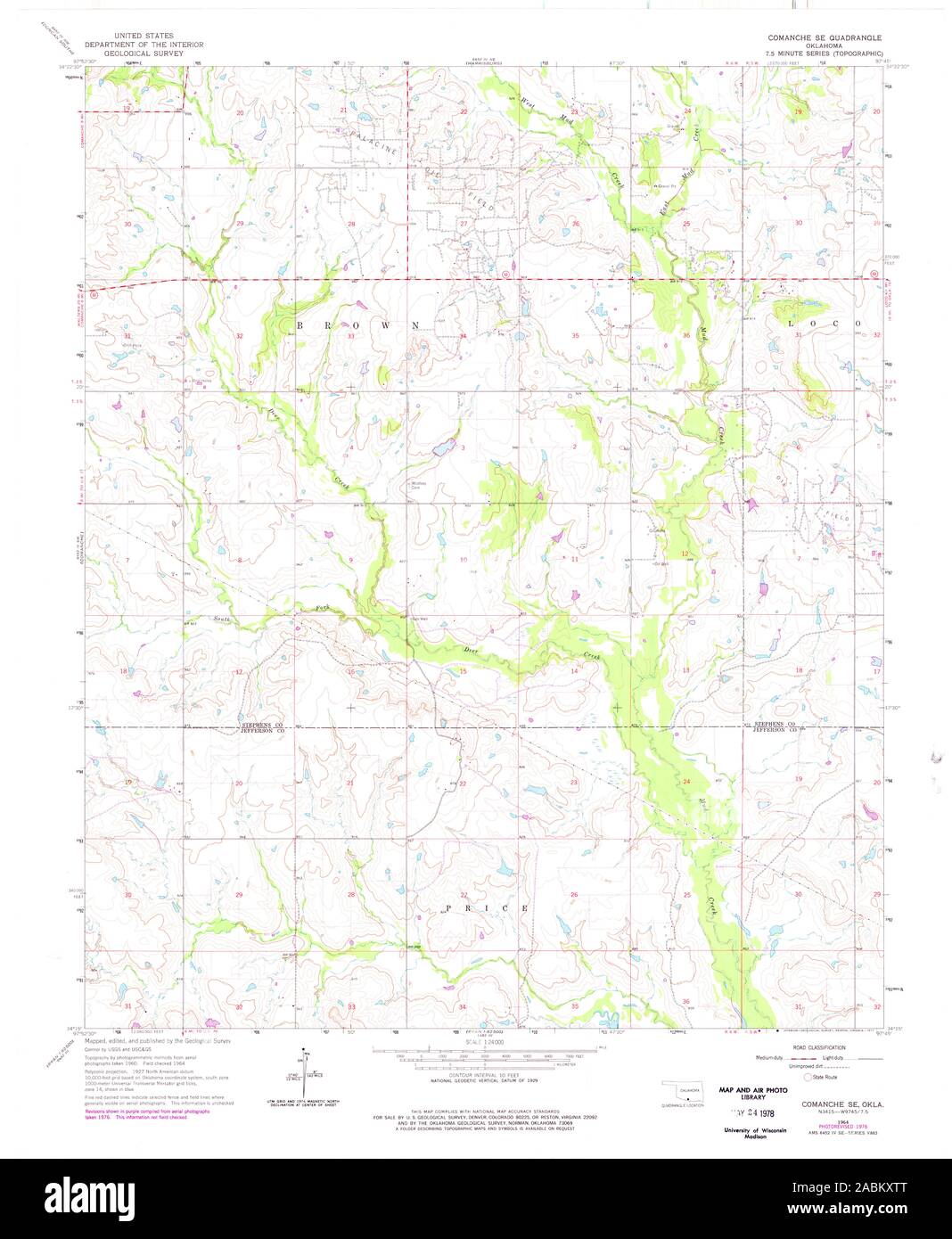 USGS TOPO Map Oklahoma OK Comanche SE 705659 1964 24000 Restauro Foto Stock