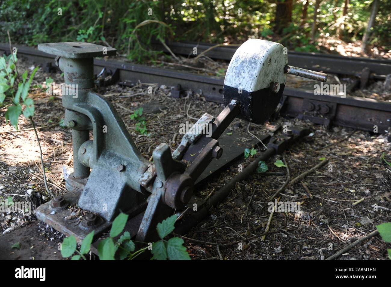 Serie "scomparse luoghi a Monaco". Qui un vecchio interruttore leva della ex ferrovia del Isartalbahn a Monaco di Baviera. [Traduzione automatizzata] Foto Stock